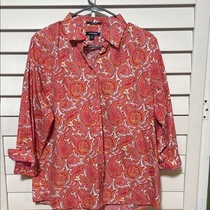 Lands' End Coral-Pink Paisley Button Front Shirt